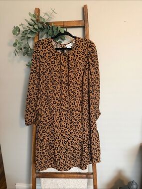 Ava & Viv Brown and Black Leopard Print Long Sleeve Dress